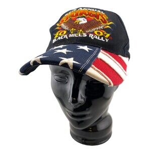 2007 Sturgis Black Hills Rally Hat Cap Strapback Biker USA Flag Patriotic Eagle